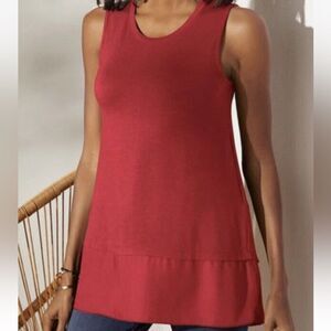 Soft Surroundings Burgundy Eden Tiered Short Sleeve Long Large Top
